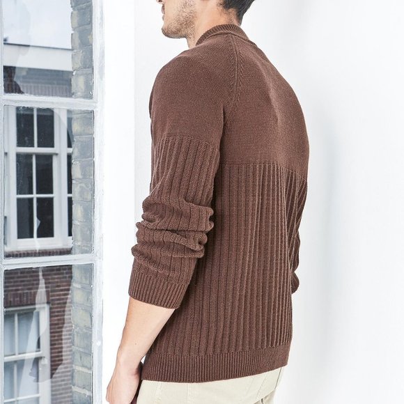 Men's Zip Up Sweater BLACK (MYK-004) - Picture 4 of 4